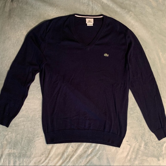 Lacoste Navy Blue V Neck Sweater; size medium - Picture 3 of 3